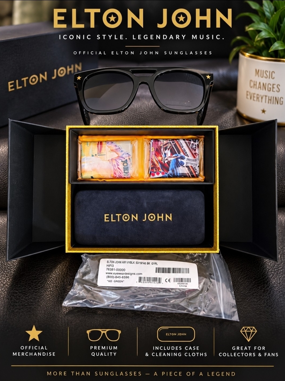 Elton John Official Sunglasses HIFI3 BK GYPL